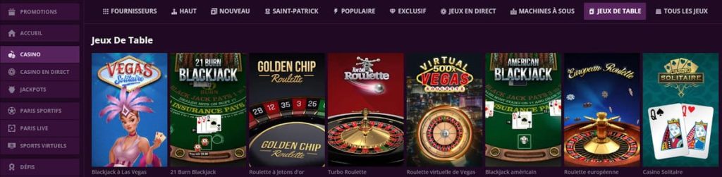 jeux table malina casino